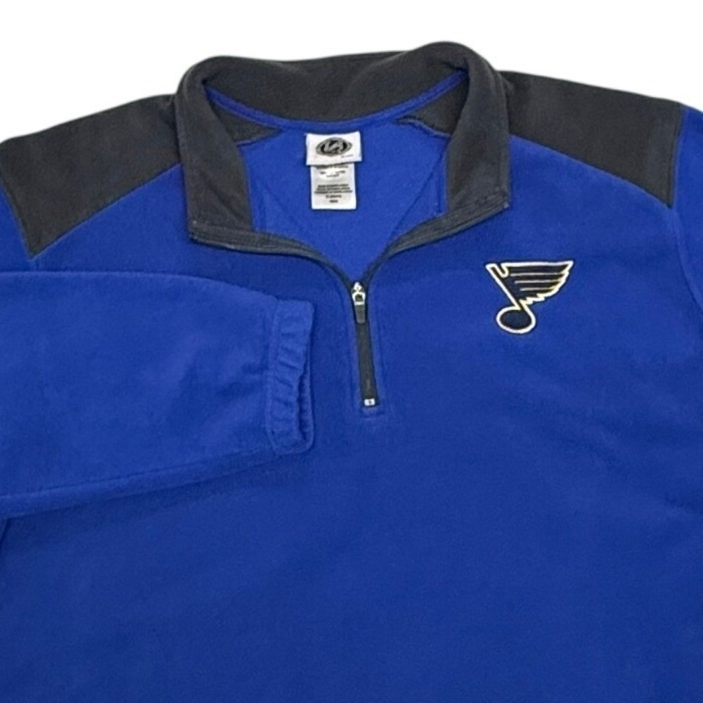 St Louis Blues Sweatshirt Mens XL Blue Black 1/4 Zip Pullover Fleece Sweater NHL